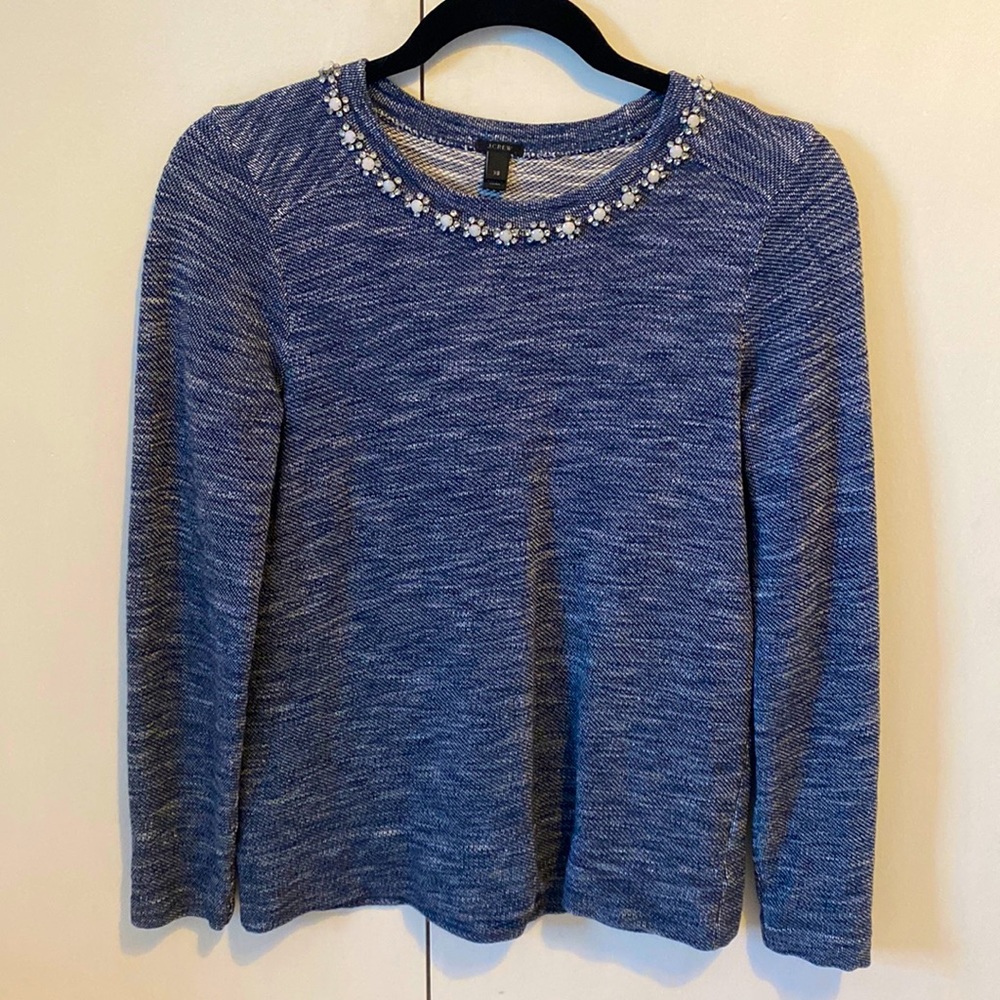 Long sleeved cotton J Crew top, size XS, with collar embellishment
